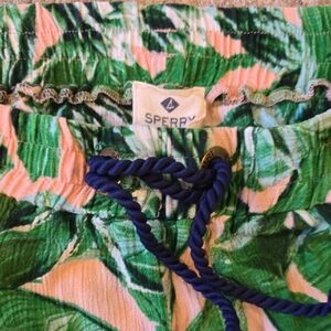 Sperry Tropical Leaf Print Shorts with Blue Drawstring